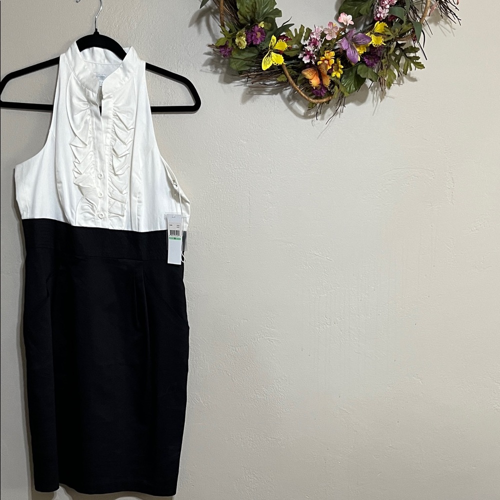 🌾London Times Black and White Ruffle Tuxedo Dress